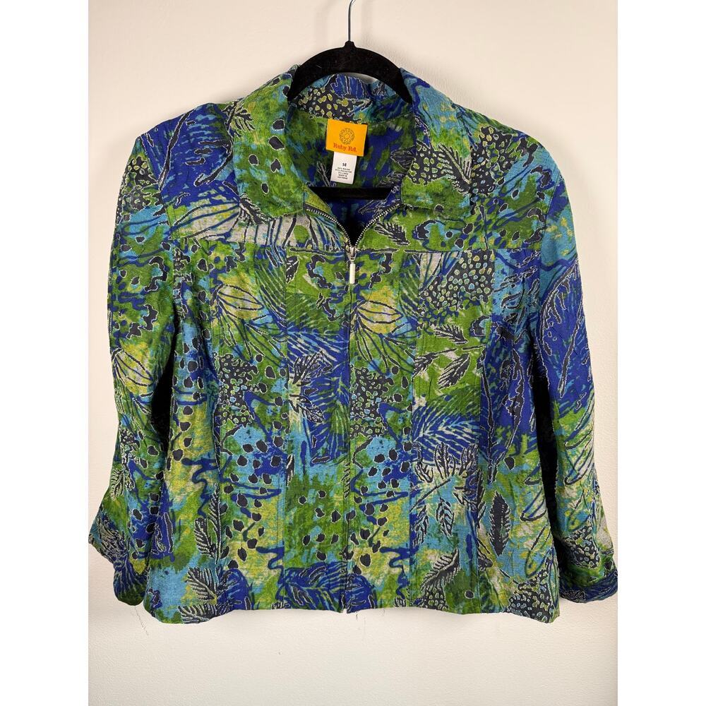 Ruby Rd Tropical Art Linen Blend Jacket Coastal Grandma Resortcore Size 14
